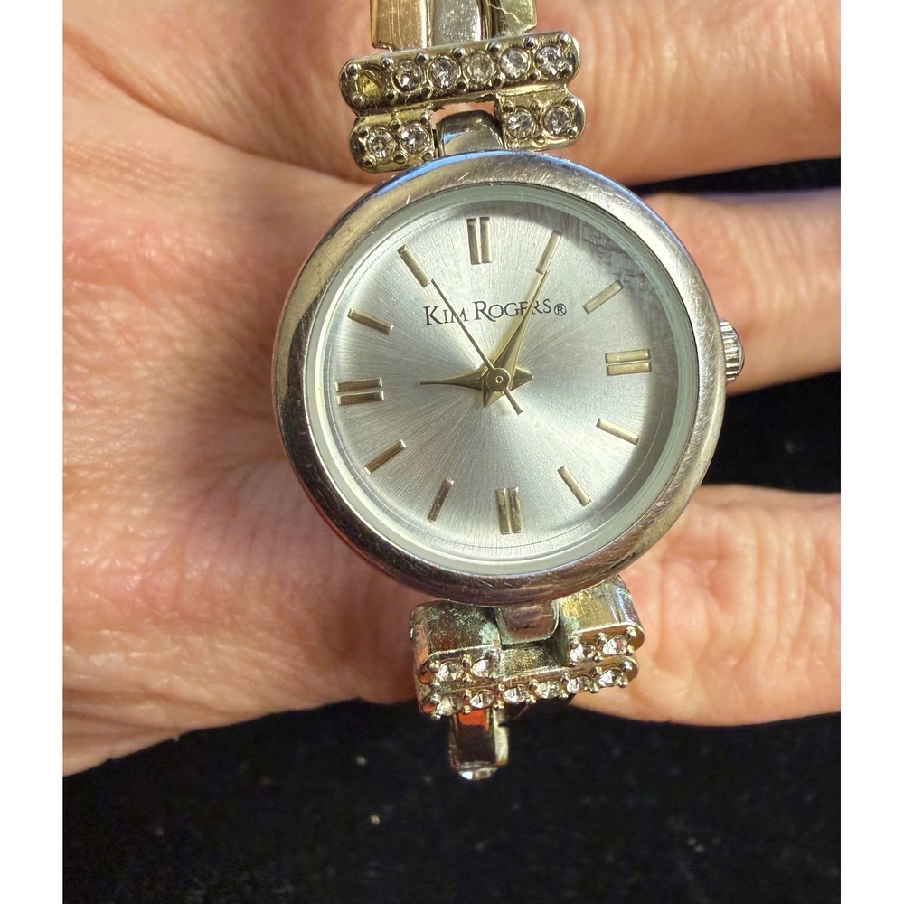 Kim Rogers Womens Two Tone Crystal Bangle Dress Watch Silver Gold Analog Works